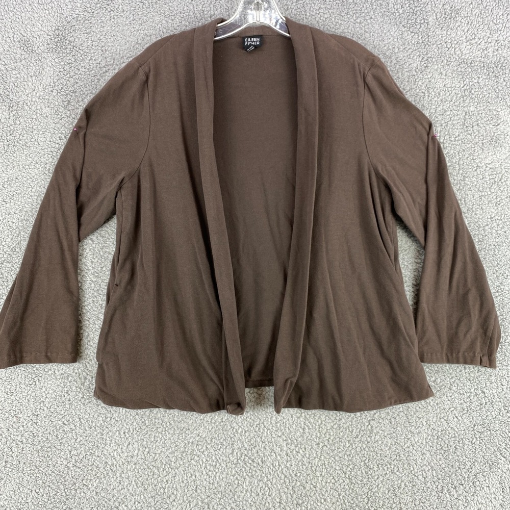 Eileen Fisher Cardigan Large Open Front Knit Cotton Lycra Boho Lagenlook
